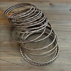 Stackable Silver-Tone Women's Bangle Bracelet Set